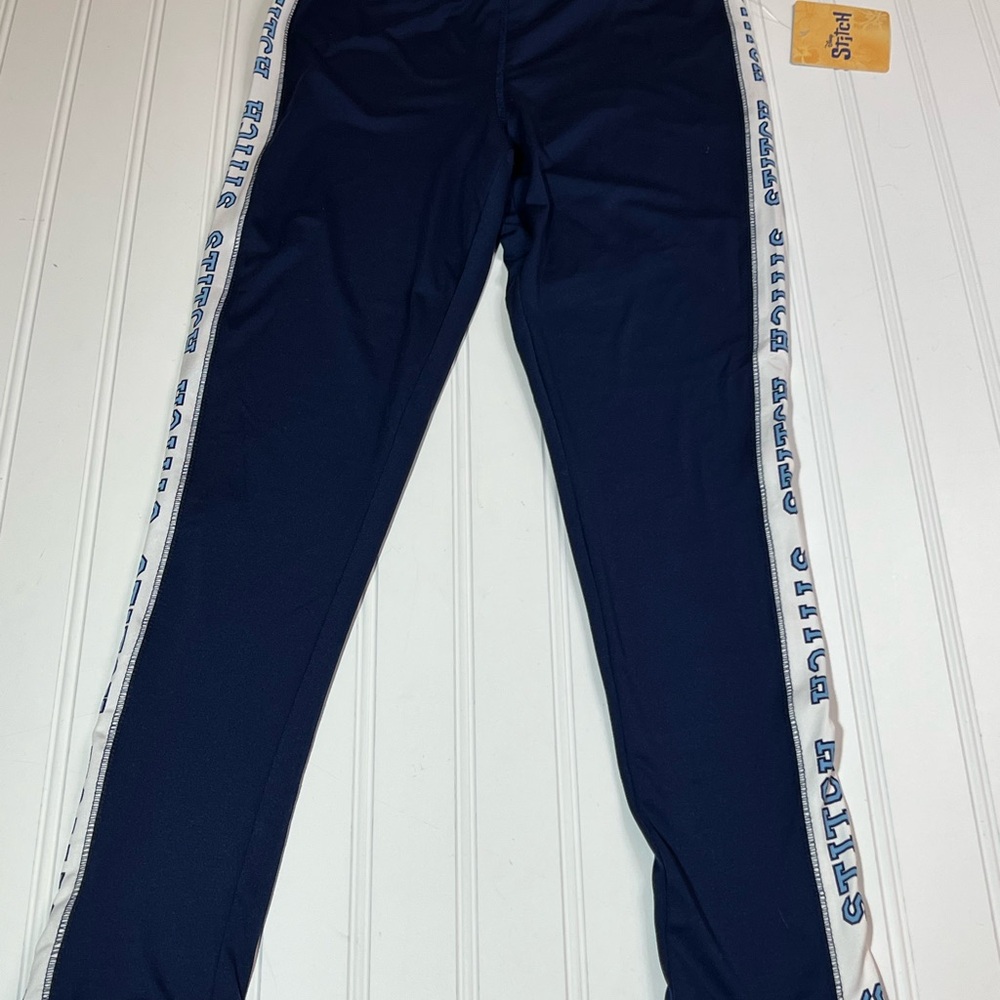 Stitch Girls 7/8 Navy Blue Leggings with White Side Stripes NWT